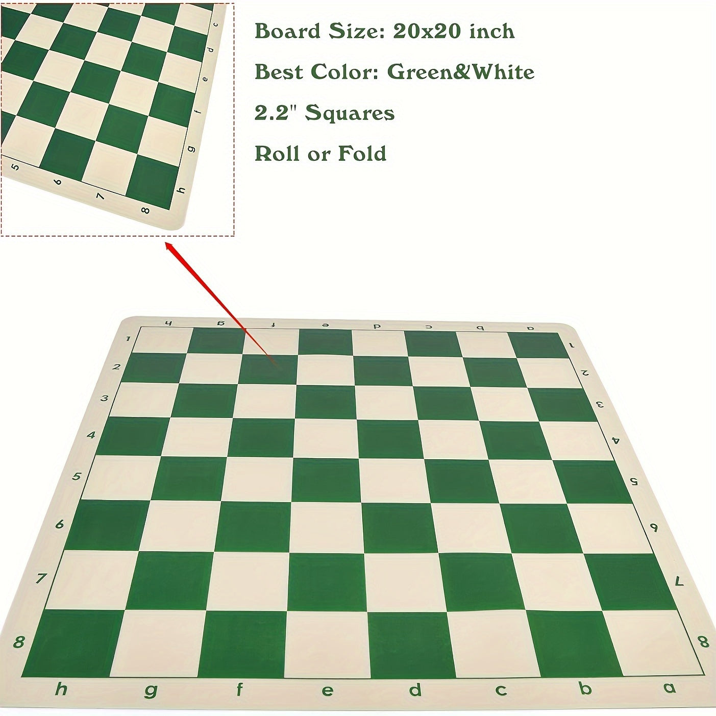 4" King Tournament Chess Set with Foldable 20" Silicone Chess Board Mat - Green Color, 2.2" Squares - Weighted Chess Pieces, 2 Extra Queens (COMPLETE SET)