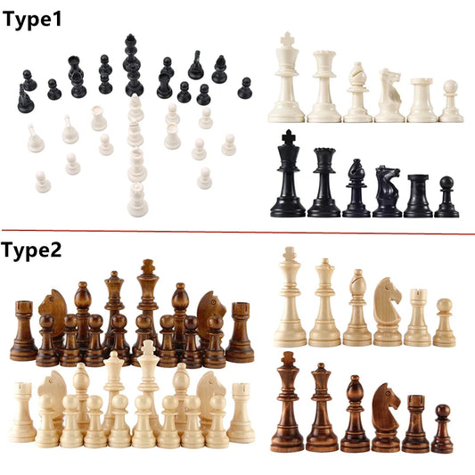 32 Chess Pieces Wooden/Plastic Complete Chessmen WITH BOARD OPTION International Chess Game Entertainment Accessories