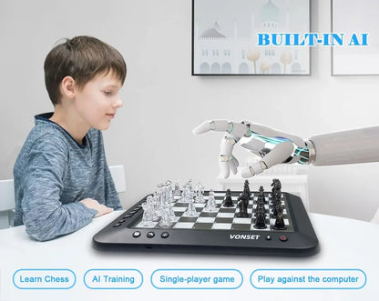 P6 Electronic Chess, Computer Chess Board, Electronic Chess Board Chess Computer Talking Smart Chess Board Electronic Chess Set Magnetic Chess Game with LED for Kids & Adults Learn Chess