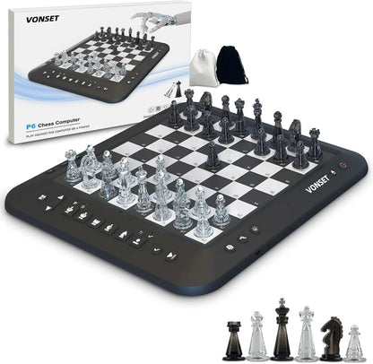 P6 Electronic Chess, Computer Chess Board, Electronic Chess Board Chess Computer Talking Smart Chess Board Electronic Chess Set Magnetic Chess Game with LED for Kids & Adults Learn Chess