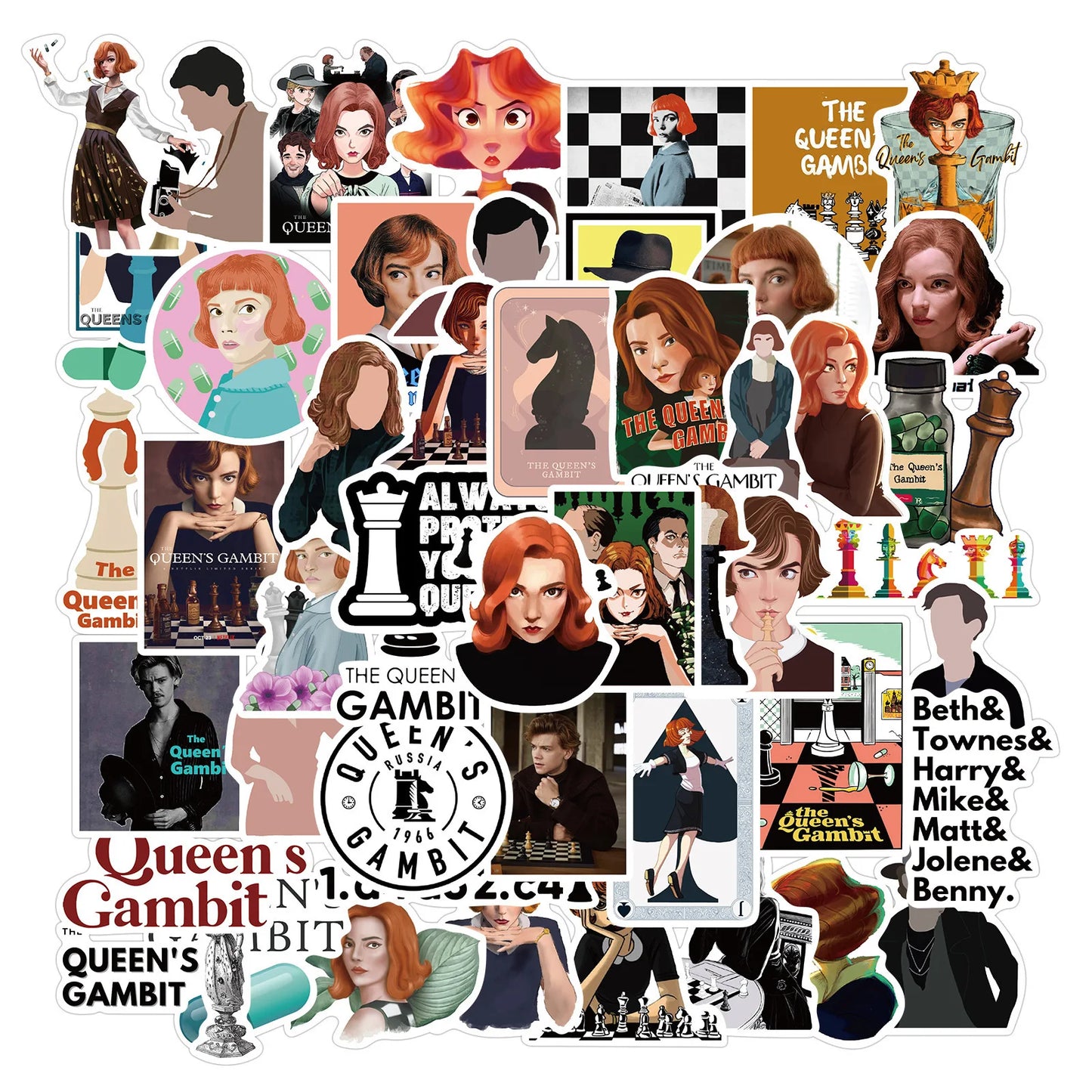 10/50pcs Queen's Gambit Chess Stickers